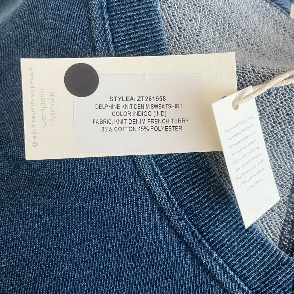 NWT Z Supply Delphine Knit Denim Sweatshirt Indigo - Picture 5 of 6